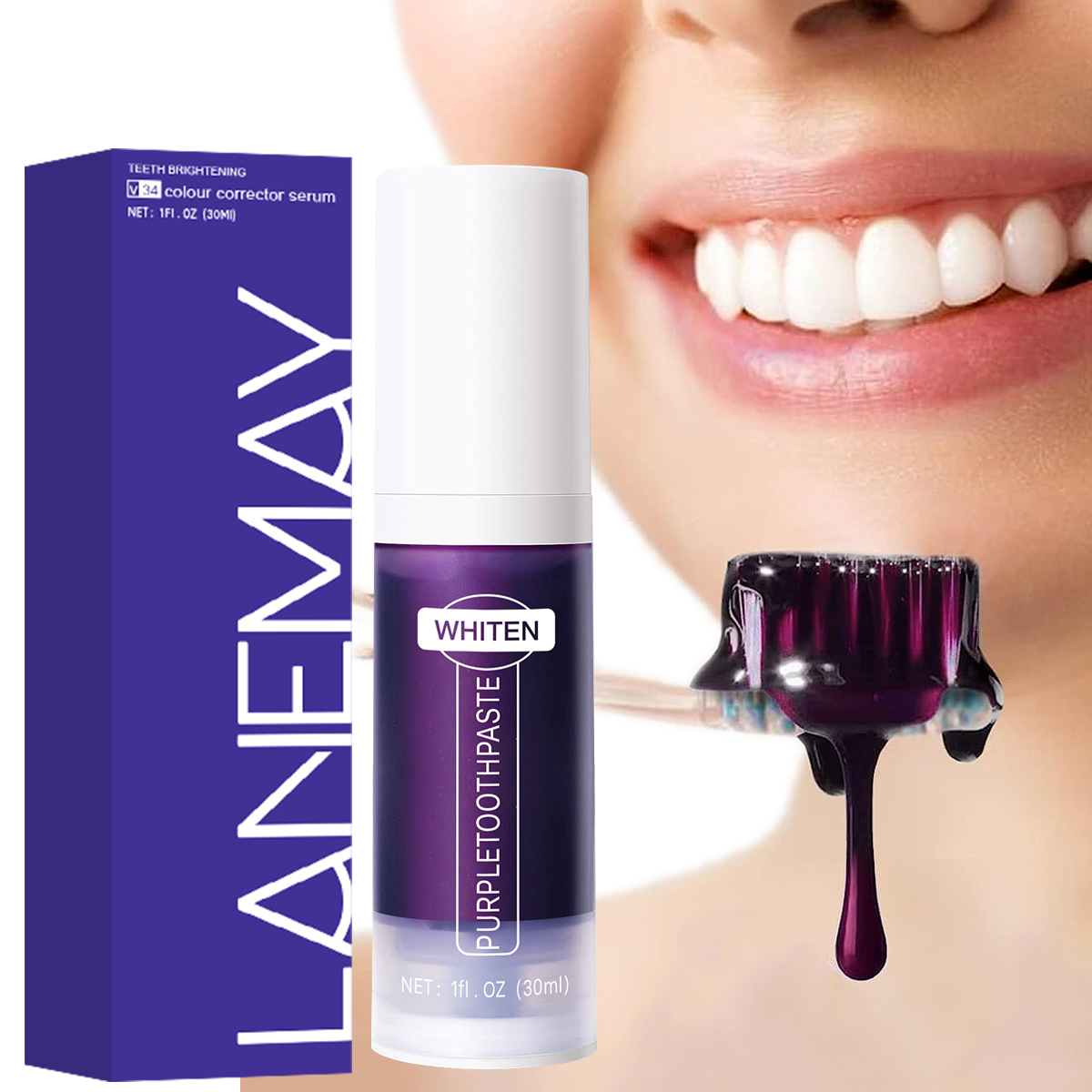 Teeth Whitening Yellow Teeth - Lila Zahnpasta-Farbkorrekturserum - Zahnaufhellungs-Booster, Neutralisiert Sofort