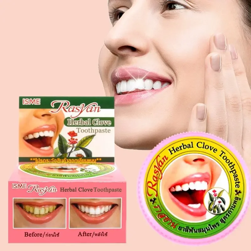 Teeth Whitening Q&M - Thailändisches Nelken-/Kokos-Zahnpulver Rasyan zur Entfernung von